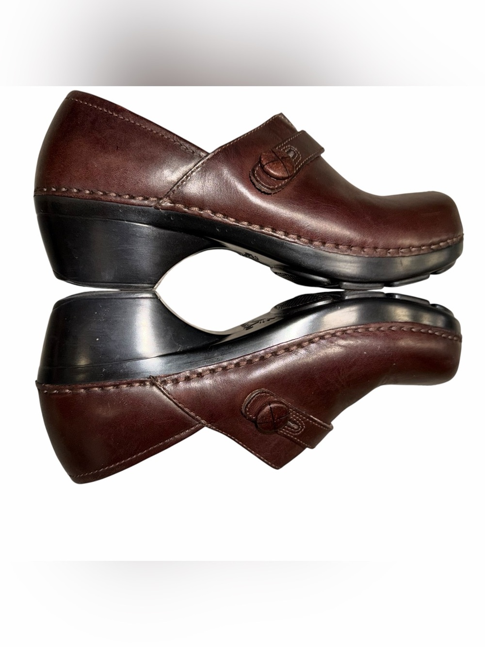 Dansko Brown Leather Button Solstice Clogs Slip On Shoes Size 38